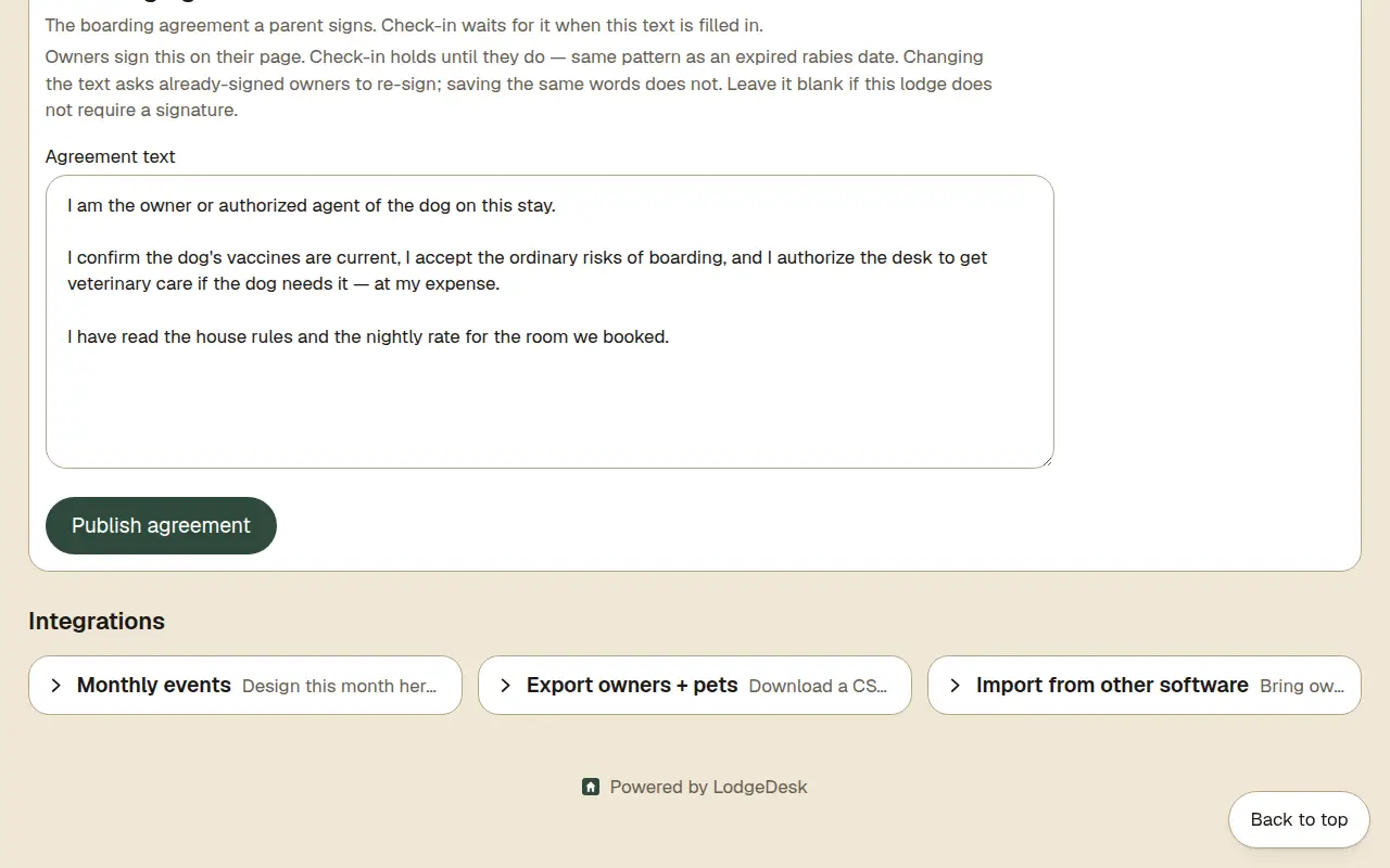 Sample lodge boarding agreement in the day theme